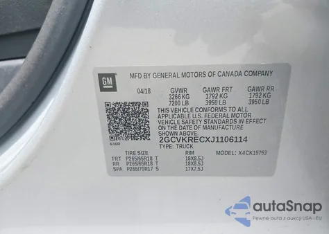 2018 Chevrolet Silverado 1500 2Lt z USA, uszkodzony, nr VIN 2GCVKRECXJ1106114